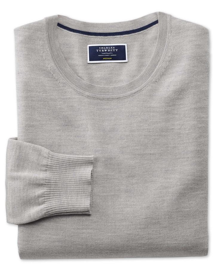 Charles Tyrwhitt Silver Merino Wool Crew Neck Sweater Size Large By Charles Tyrwhitt