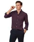  Extra Slim Fit Berry Button-down Washed Oxford Plain Cotton Casual Shirt Single Cuff Size Small By Charles Tyrwhitt