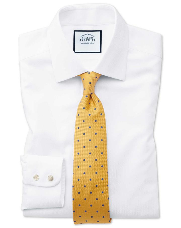  Extra Slim Fit Non-iron White Arrow Weave Cotton Dress Shirt Single Cuff Size 15.5/33 By Charles Tyrwhitt