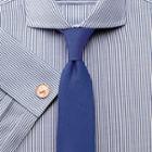 Charles Tyrwhitt Charles Tyrwhitt Slim Fit Non-iron Spread Collar Textured Stripe Blue Cotton Dress Shirt Size 17.5/35