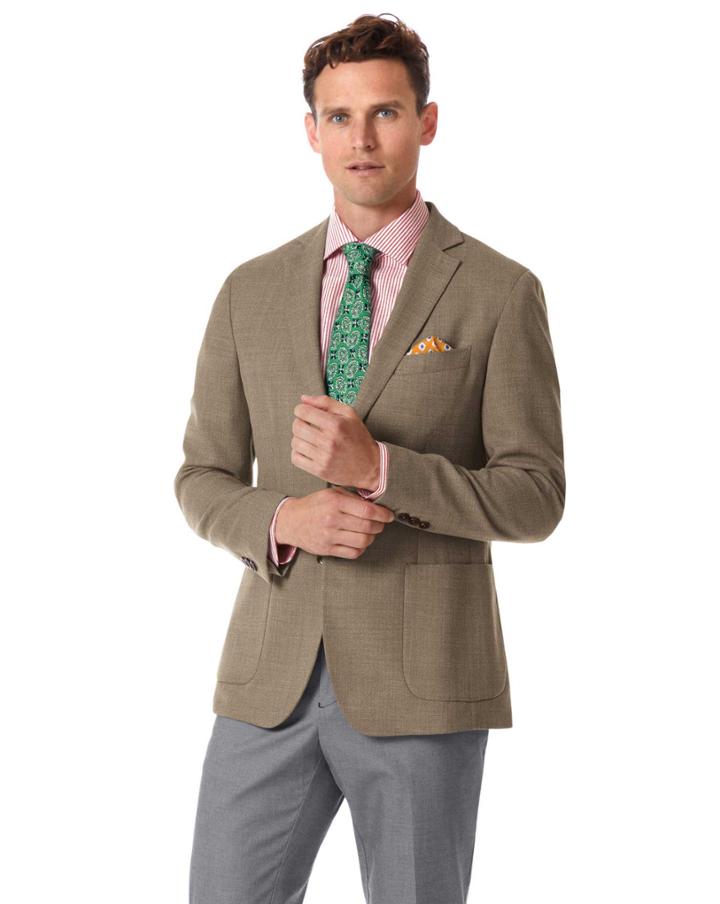  Slim Fit Fawn Italian Wool Wool Blazer Size 42 By Charles Tyrwhitt