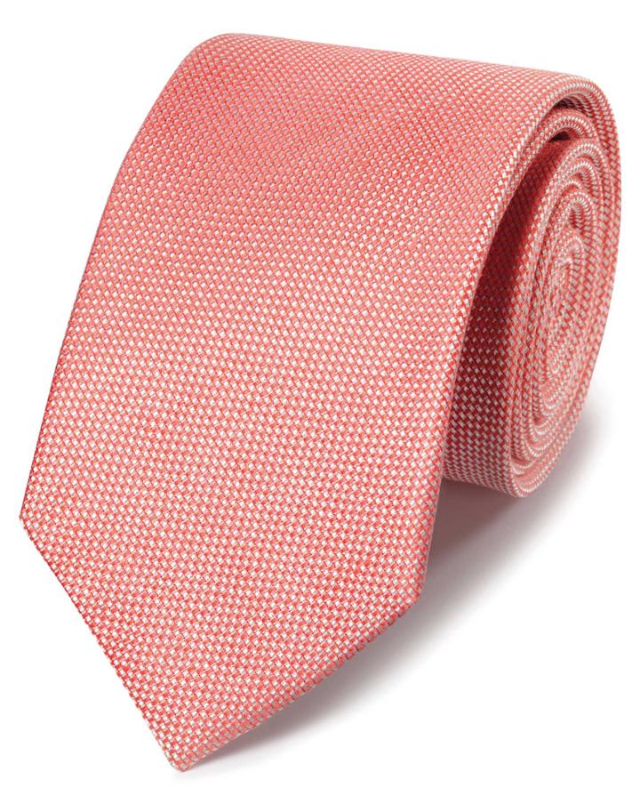  Coral Linen Silk Plain Classic Tie By Charles Tyrwhitt