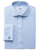 Charles Tyrwhitt Slim Fit Spread Collar Non-iron Square Textured Mid Blue Cotton Dress Shirt French Cuff Size 17/38 By Charles Tyrwhitt