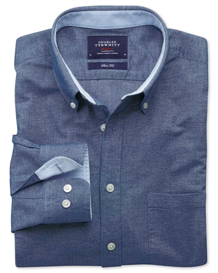 Charles Tyrwhitt Charles Tyrwhitt Classic Fit Blue Washed Oxford Shirt
