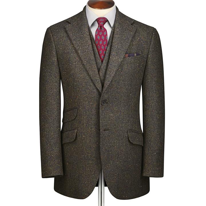 Charles Tyrwhitt Charles Tyrwhitt Green Slim Fit Donegal Tweed Wool Jacket Size 36