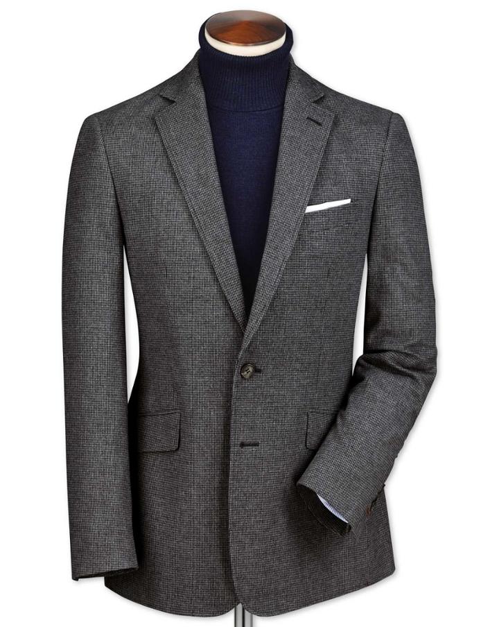 Charles Tyrwhitt Charles Tyrwhitt Slim Fit Black And Grey Puppytooth Cotton Flannel Cotton Jacket Size 36