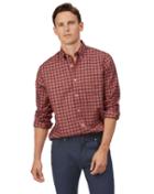  Classic Fit Orange And Navy Check Soft Wash Non-iron Twill Cotton Casual Shirt Single Cuff Size Medium By Charles Tyrwhitt