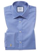  Extra Slim Fit Non-iron Blue Royal Panama Cotton Dress Shirt French Cuff Size 14.5/32 By Charles Tyrwhitt
