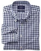 Charles Tyrwhitt Charles Tyrwhitt Extra Slim Fit Non-iron Poplin Navy Check Cotton Dress Shirt Size Large