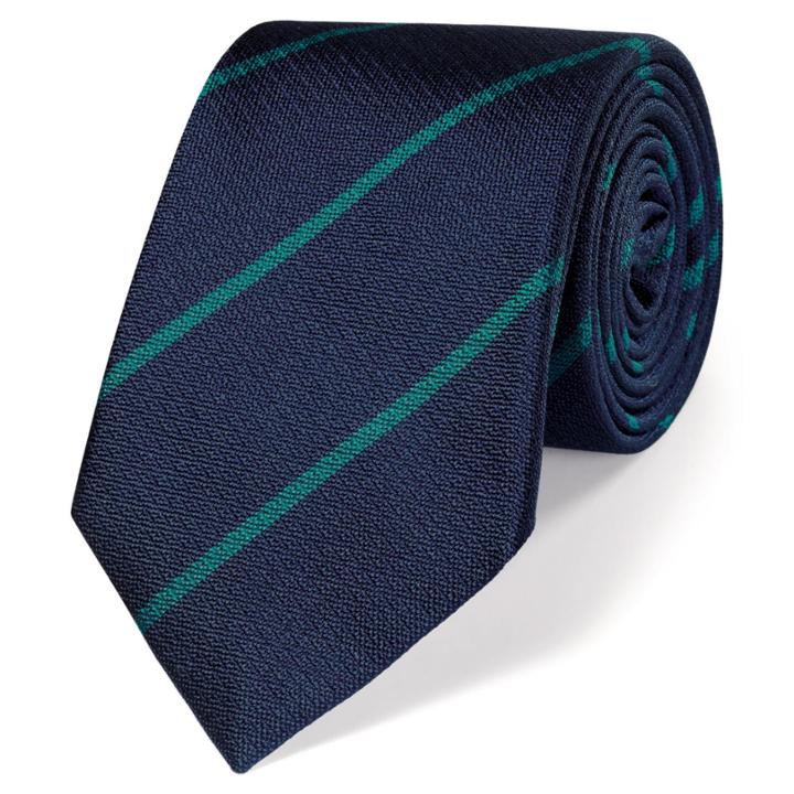 Charles Tyrwhitt Charles Tyrwhitt Classic Navy And Green Textured Stripe Tie
