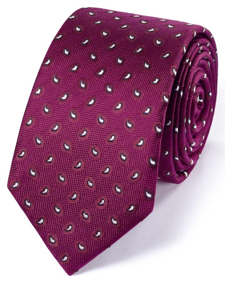 Charles Tyrwhitt Charles Tyrwhitt Slim Magenta Silk Classic Mini Paisley Tie