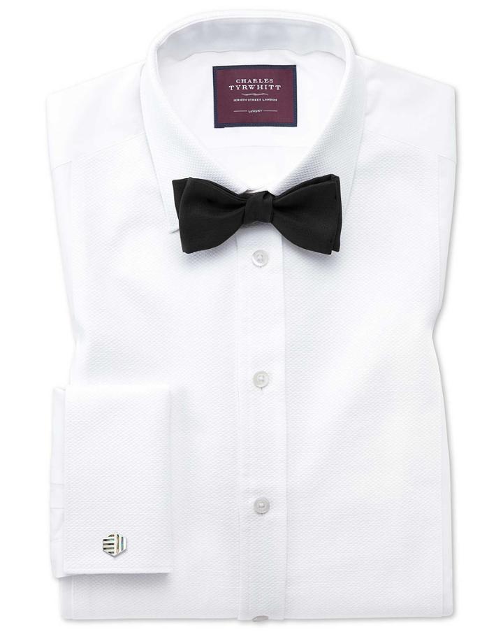  Classic Fit Luxury Marcella Bib Front White Tuxedo Egyptian Cotton Dress Shirt French Cuff Size 15.5/33 By Charles Tyrwhitt