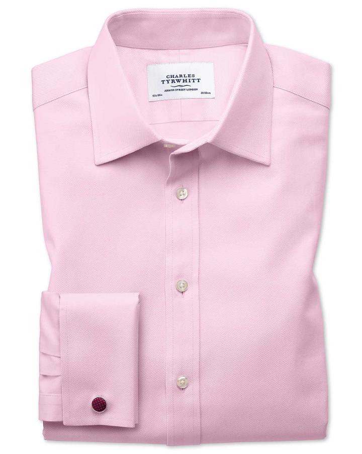 Charles Tyrwhitt Slim Fit Egyptian Cotton Cavalry Twill Light Pink Dress Shirt French Cuff Size 15/34 By Charles Tyrwhitt