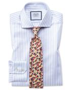Charles Tyrwhitt Slim Fit Spread Collar Textured Stripe Blue And White Cotton Dress Shirt Single Cuff Size 15/33 By Charles Tyrwhitt