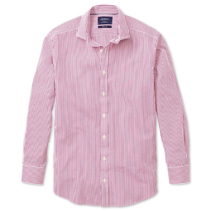 Charles Tyrwhitt Charles Tyrwhitt Pink Stripe Seersucker Slim Fit Shirt (l)