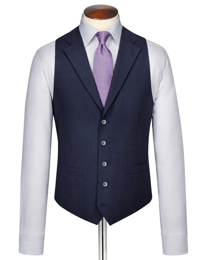 Charles Tyrwhitt Indigo Blue Puppytooth Panama Business Suit Wool Vest Size W36 By Charles Tyrwhitt