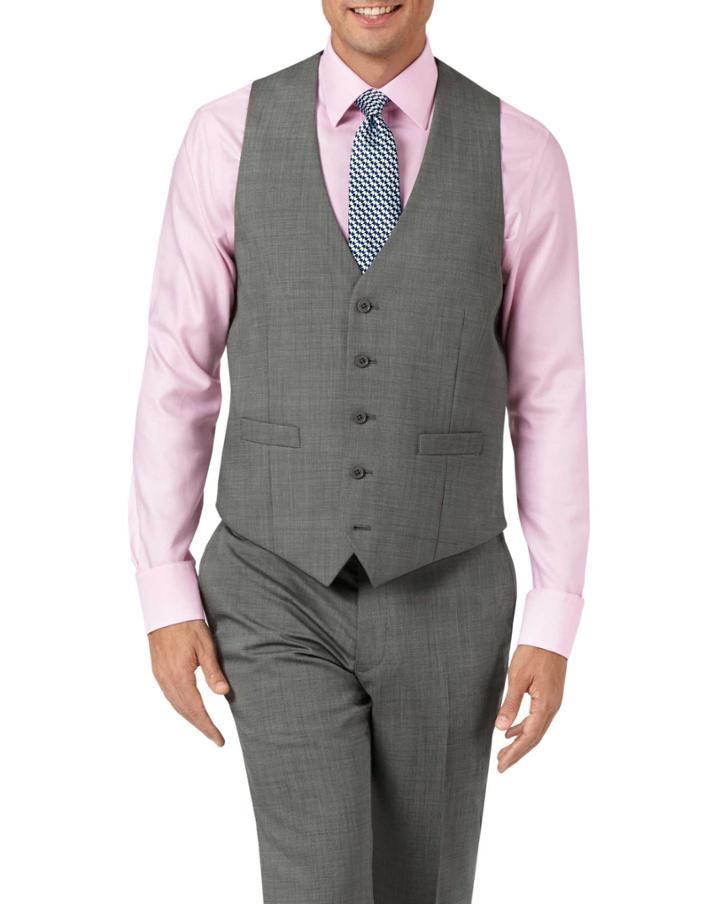  Silver Adjustable Fit Step Weave Suit Wool Vest Size W40 By Charles Tyrwhitt