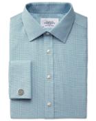 Charles Tyrwhitt Charles Tyrwhitt Extra Slim Fit Non-iron Textured Green Check Cotton Dress Shirt Size 15/35