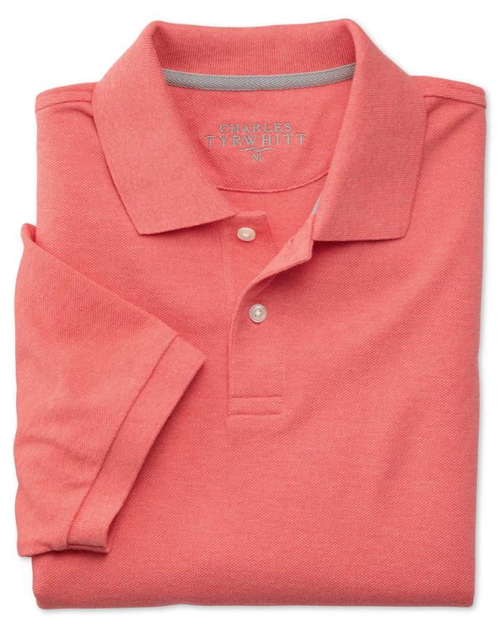 Charles Tyrwhitt Coral Melange Pique Cotton Polo Size Medium By Charles Tyrwhitt