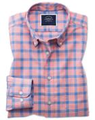  Classic Fit Coral Block Check Soft Washed Non-iron Twill Cotton Casual Shirt Single Cuff Size Large By Charles Tyrwhitt