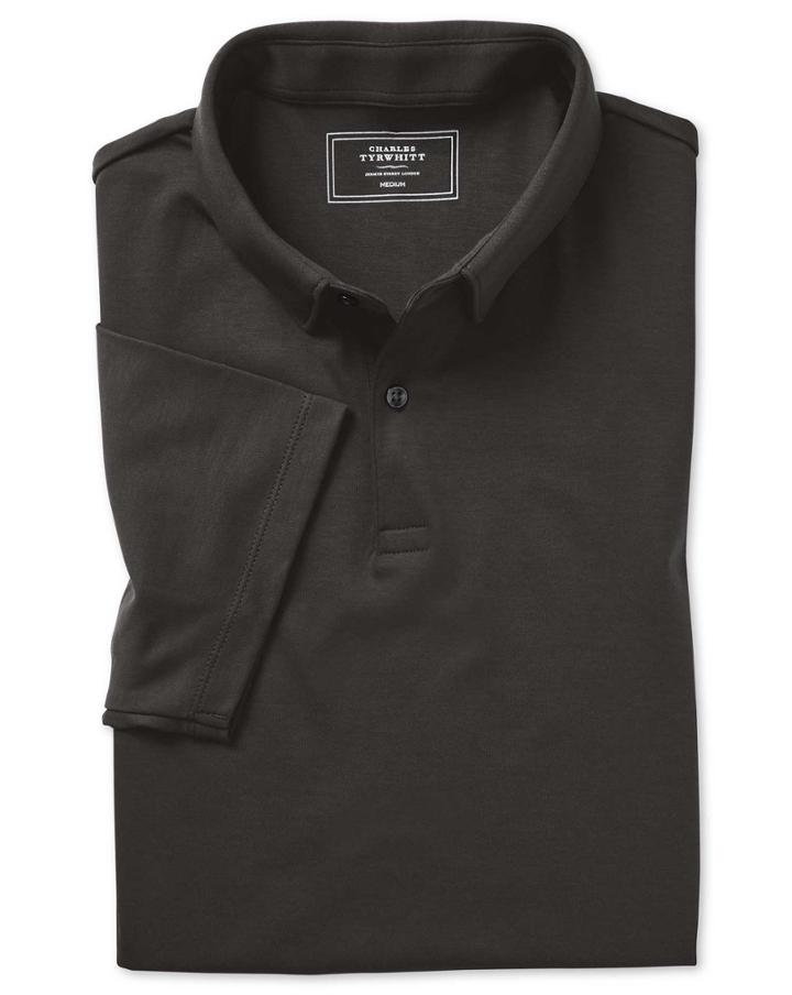  Charcoal Plain Short Sleeve Jersey Cotton Polo Size Large By Charles Tyrwhitt