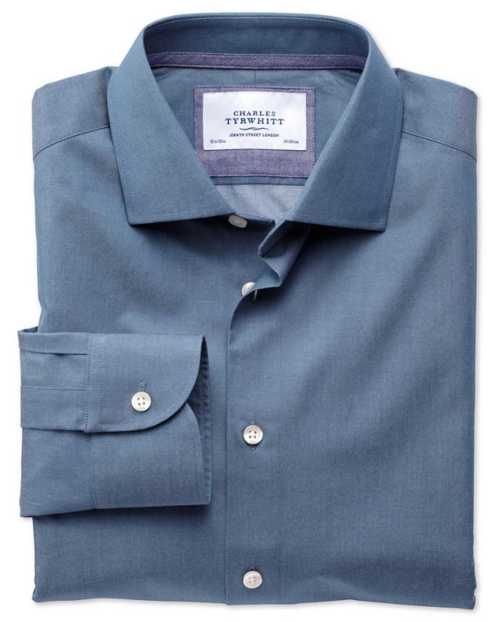 Charles Tyrwhitt Charles Tyrwhitt Extra Slim Fit Semi-spread Collar Business Casual Indigo Cotton Dress Shirt Size 15.5/33