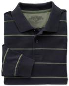 Charles Tyrwhitt Charles Tyrwhitt Navy And Green Stripe Pique Long Sleeve Cotton Polo Size Large