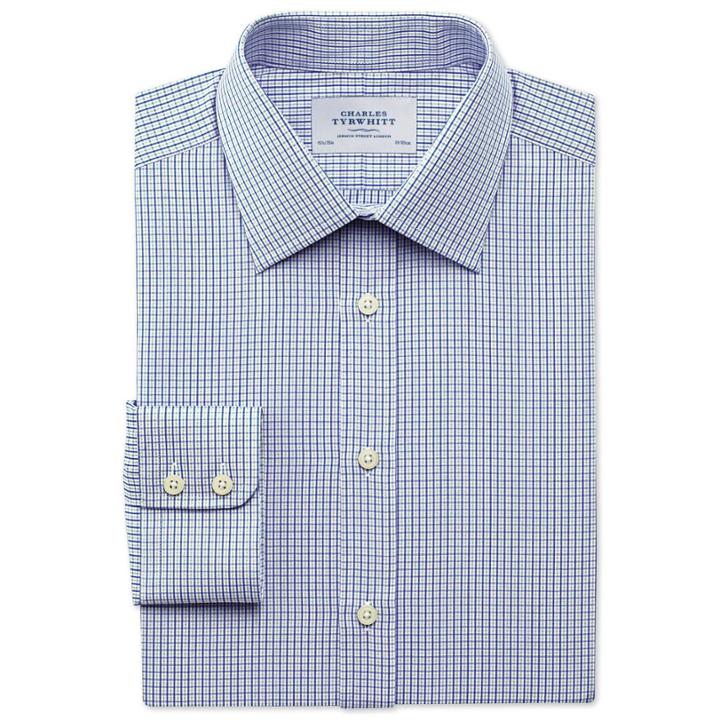 Charles Tyrwhitt Slim Fit Micro Gingham Grey Egyptian Cotton Dress Shirt Single Cuff Size 15.5/33 By Charles Tyrwhitt
