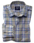 Charles Tyrwhitt Slim Fit Cotton Linen Khaki Check Casual Shirt Single Cuff Size Medium By Charles Tyrwhitt