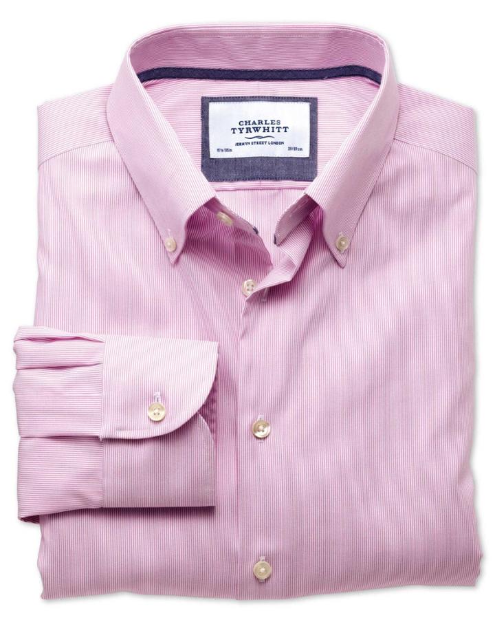 Charles Tyrwhitt Classic Fit Button-down Collar Non-iron Business Casual Pink Cotton Dress Casual Shirt Single Cuff Size 15/33 By Charles Tyrwhitt