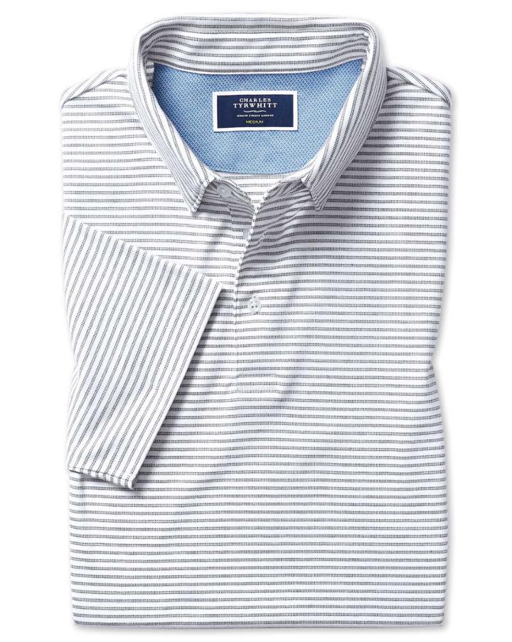  White Stripe Short Sleeve Jersey Cotton Polo Size Medium By Charles Tyrwhitt