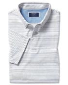  White Stripe Short Sleeve Jersey Cotton Polo Size Medium By Charles Tyrwhitt