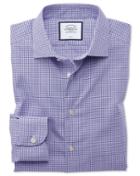  Slim Fit Business Casual Non-iron Puppytooth Modern Texture Lilac Cotton Dress Shirt Single Cuff Size 15/34 By Charles Tyrwhitt