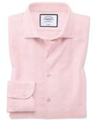  Slim Fit Business Casual Non-iron Pink Check Cotton Dress Shirt Single Cuff Size 14.5/32 By Charles Tyrwhitt