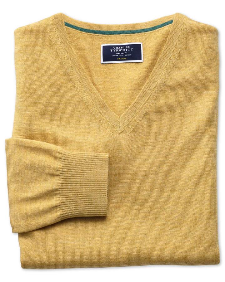 Charles Tyrwhitt Yellow Merino Wool V-neck Sweater Size Large By Charles Tyrwhitt