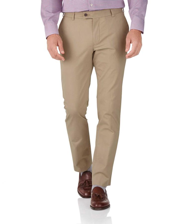  Tan Slim Fit Stretch Cotton Chino Pants Size W30 L30 By Charles Tyrwhitt