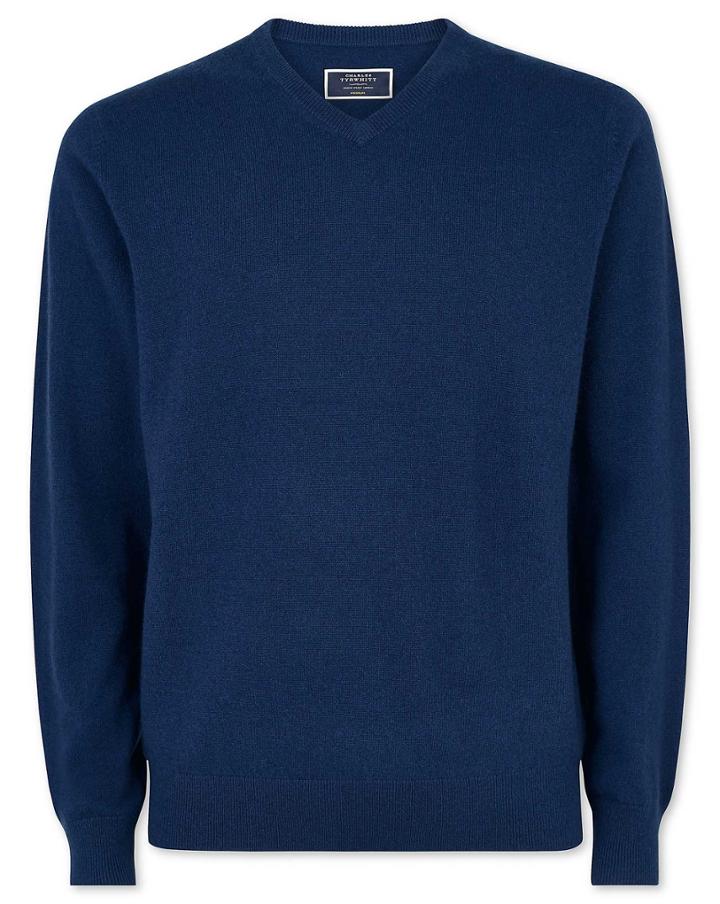  Blue Cashmere V Neck Sweater Size Large By Charles Tyrwhitt