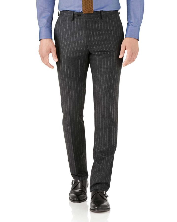 Charles Tyrwhitt Charcoal Stripe Slim Fit Flannel Business Suit Wool Pants Size W32 L30 By Charles Tyrwhitt