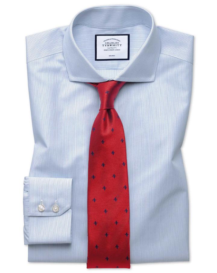  Extra Slim Fit Non-iron Blue Stripe Tyrwhitt Cool Cotton Dress Shirt Single Cuff Size 16/35 By Charles Tyrwhitt