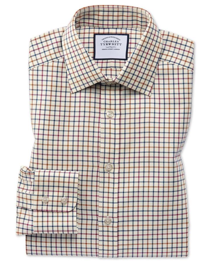  Slim Fit Navy And Berry Country Check Cotton Dress Shirt Single Cuff Size 15/33 By Charles Tyrwhitt