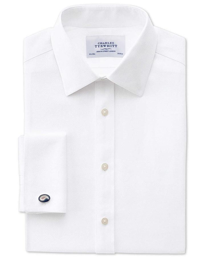 Charles Tyrwhitt Charles Tyrwhitt Slim Fit Non-iron Honeycomb White Cotton Dress Shirt Size 16/34