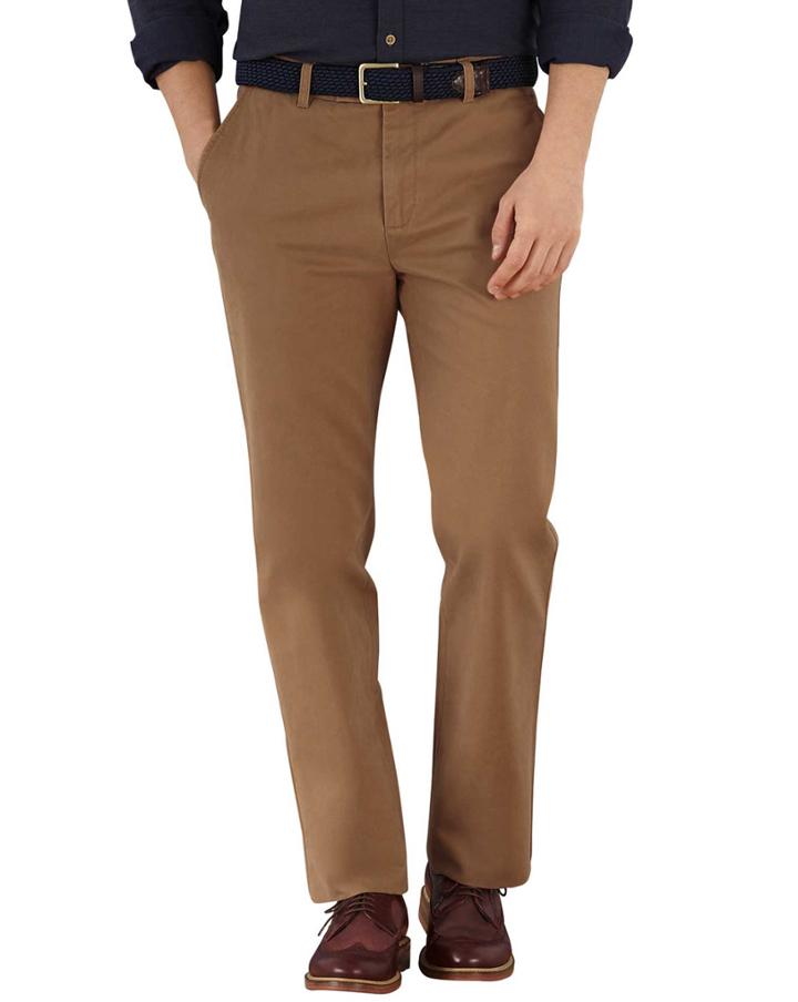 Charles Tyrwhitt Charles Tyrwhitt Camel Slim Fit Flat Front Chinos