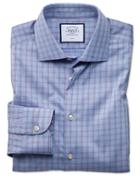  Slim Fit Business Casual Non-iron Blue Windowpane Check Cotton Dress Shirt Single Cuff Size 14.5/33 By Charles Tyrwhitt