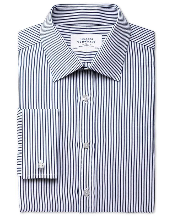 Charles Tyrwhitt Charles Tyrwhitt Slim Fit Raised Stripe Navy Cotton Dress Shirt Size 14.5/33