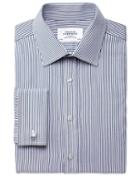 Charles Tyrwhitt Charles Tyrwhitt Slim Fit Raised Stripe Navy Cotton Dress Shirt Size 14.5/33