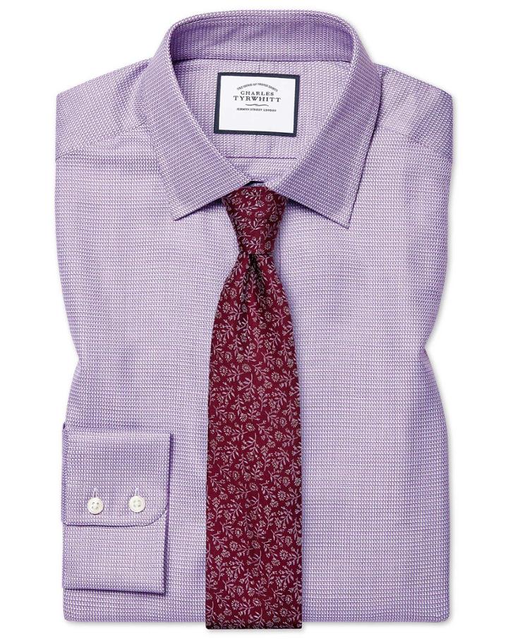  Classic Fit Egyptian Cotton Chevron Purple Dress Shirt Single Cuff Size 15.5/33 By Charles Tyrwhitt