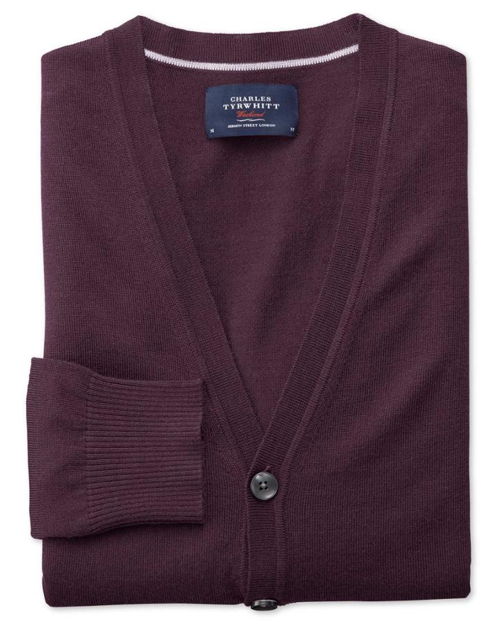 Charles Tyrwhitt Wine Merino Wool Cardigan Size Small By Charles Tyrwhitt