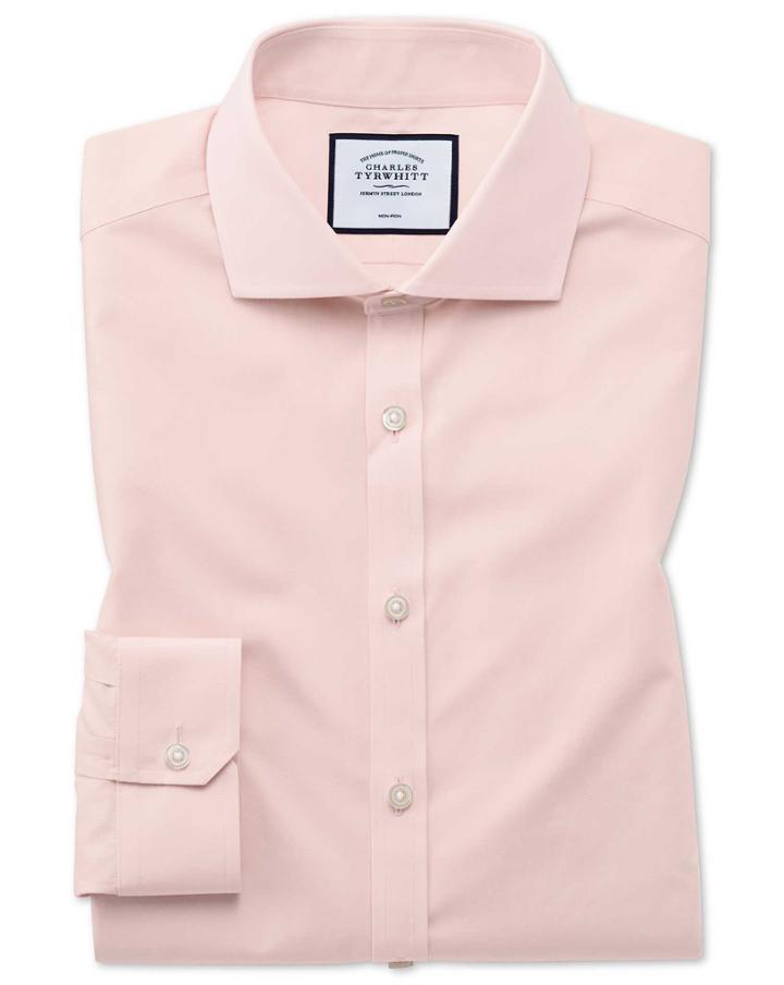  Super Slim Fit Non-iron Tyrwhitt Cool Poplin Peach Cotton Dress Shirt Single Cuff Size 14/33 By Charles Tyrwhitt