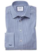 Charles Tyrwhitt Slim Fit Bengal Stripe Navy Blue Cotton Dress Shirt Single Cuff Size 15/32 By Charles Tyrwhitt