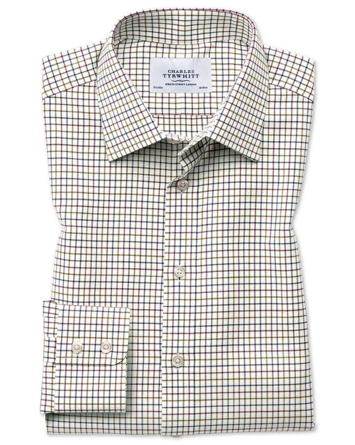 Charles Tyrwhitt Classic Fit Country Check Purple And Green Cotton Dress Shirt Single Cuff Size 16/34 By Charles Tyrwhitt